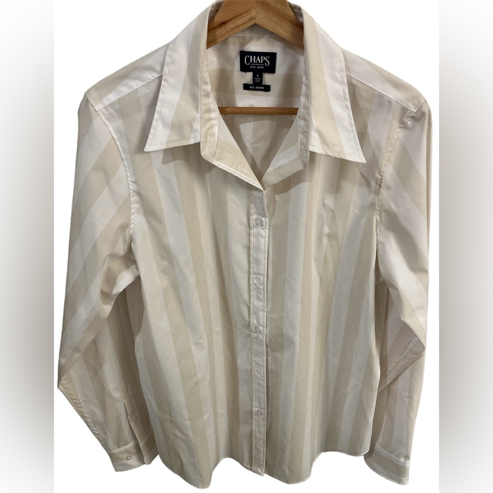 Chaps Womens Non Iron Striped Shirt Size Large Long sleeve cuffs Ladies